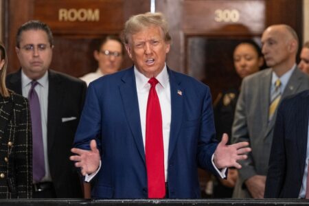 Former,President,Donald,Trump,Speaks,To,The,Press,Before,Closing